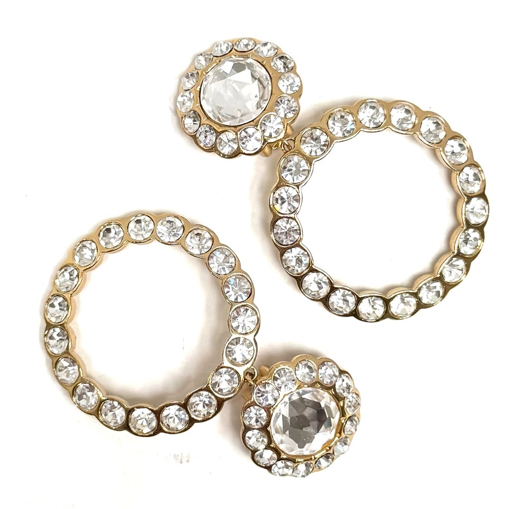 Elegant Christian Dior Vintage Gold Plated & Silver Crystal Large Hoop Earrings - Picture 4 of 11